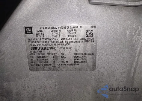 2014 Chevrolet Equinox 1Lt из США, поврежденный, VIN 2GNFLFEK9E6334015